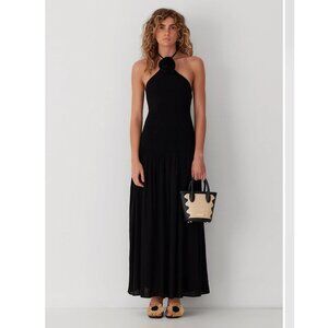 The Wolf Gang Siesta Halter Maxi Dress Sz S Black dropped waist